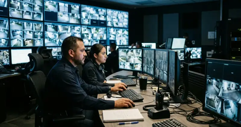 Equipo de videovigilancia supervisando cámaras en tiempo real