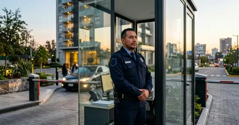 Guardia de seguridad privada de una empresa autorizada en su puesto de vigilancia