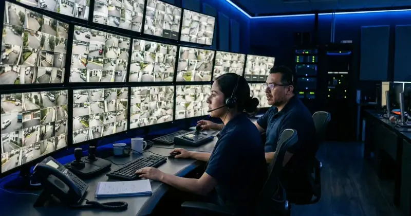 Personal de seguridad coordinando un protocolo de emergencia
