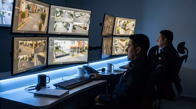 Operadores de la central de monitoreo atendiendo alertas