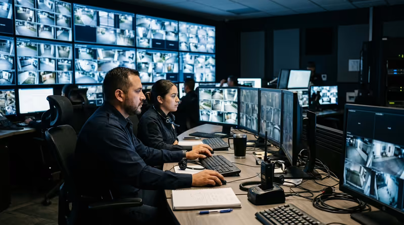 Operadores revisando cámaras de CCTV