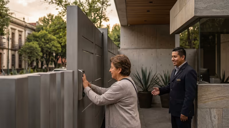 Registro de acceso con lector biométrico y atención del guardia