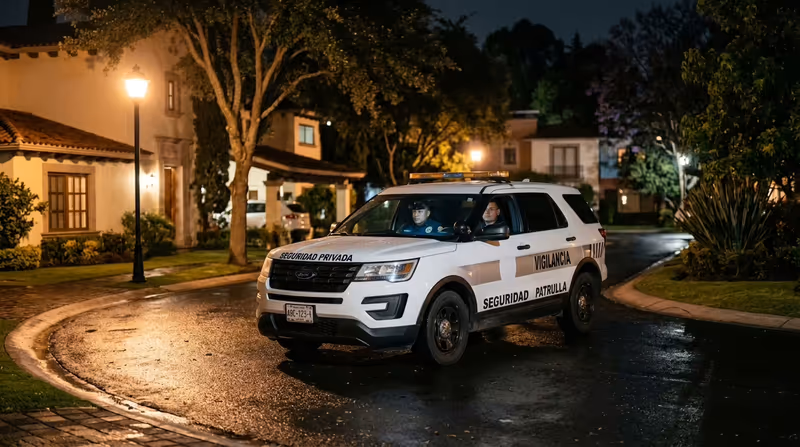 Camioneta de seguridad privada en traslado nocturno