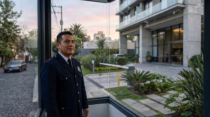 Guardia de seguridad privada certificado en el acceso de una instalación